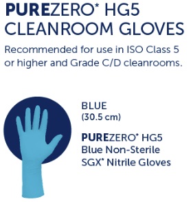 PUREZERO HG5 Blue Nitrile Cleanroom Gloves non sterile Reco text