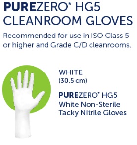PUREZERO HG5 White Nitrile Cleanroom Gloves Non Sterile Reco text