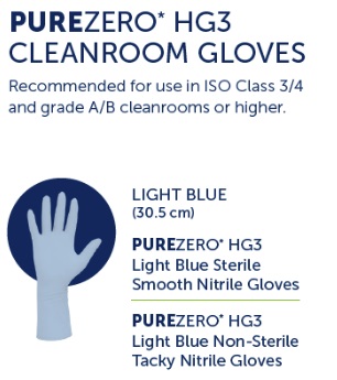 PUREZERO HG3 Light Blue Nitrile Cleanroom Gloves whole range reco text