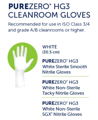 PUREZERO HG3 White Nitrile Cleanroom Gloves whole range 1