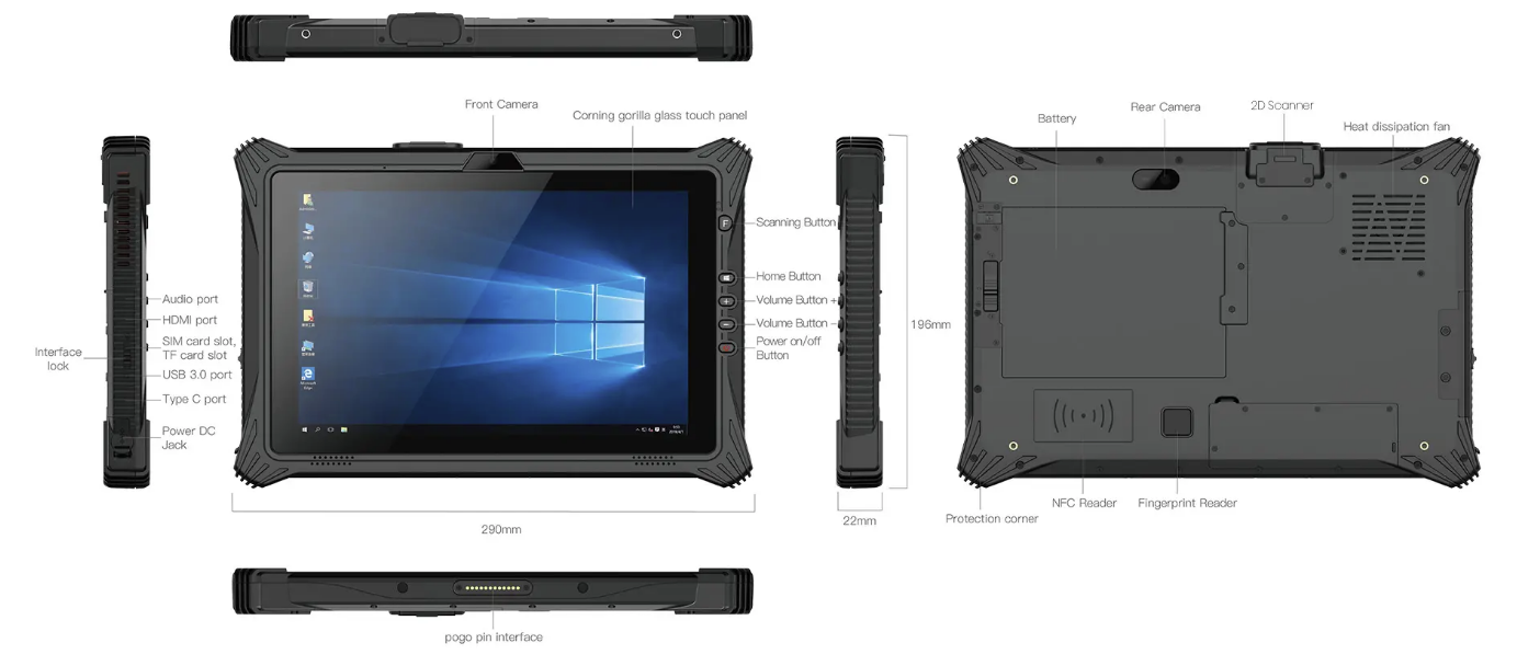 12" Rugged Tablet with Docking Station (TRT-7080-12) - Image 2